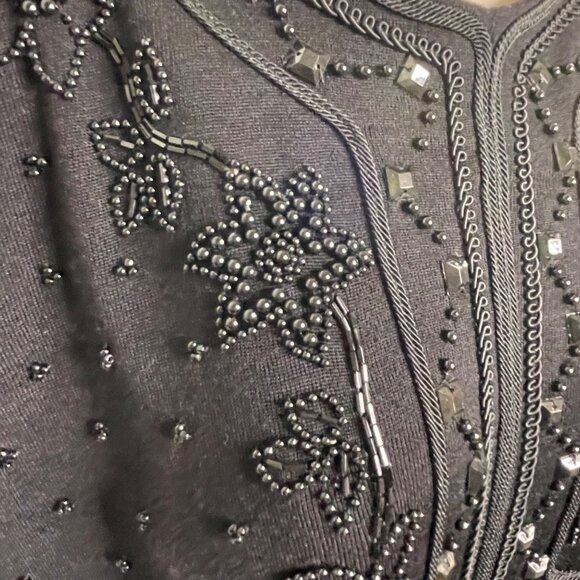 Vintage Liz Claiborne Black Beaded Sweater Dress Size Med u  Knee Length Modest - Picture 4 of 14